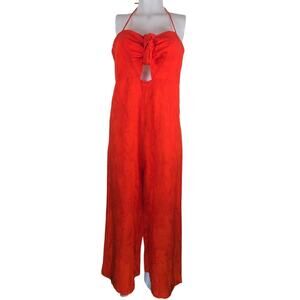 Anthropologie Elevenses Tropicale Wide Leg Stunning Jumpsuit Orange Size 12
